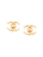 Chanel Vintage Turn-lock Cc Earrings - Gold