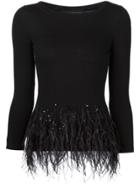 Carolina Herrera Feather Hem Detailing Top - Black