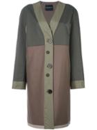 Erika Cavallini V-neck Coat, Women's, Size: 42, Green, Virgin Wool/polyamide/polyester/cotton