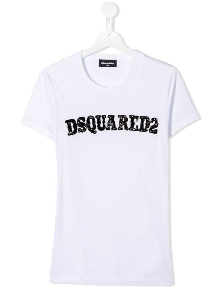 Dsquared2 Kids Teen Sequinned Logo T-shirt - White