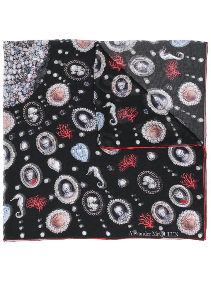 Alexander Mcqueen Sea Skull Scarf - Black