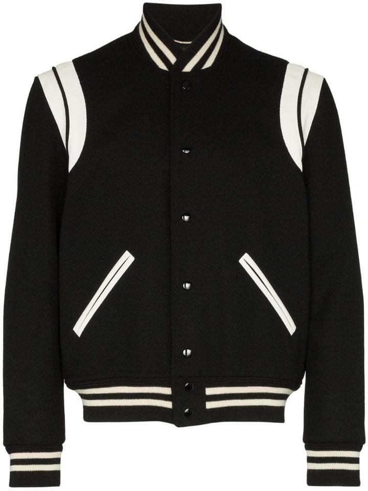 Saint Laurent Contrast Trim Bomber Jacket - Black