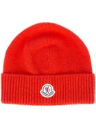Moncler Classic Knitted Beanie Hat - Red
