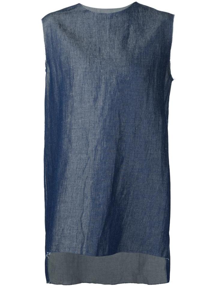 Yang Li Raw Edges Sleeveless Denim Top, Men's, Size: 46, Blue, Linen/flax/cotton
