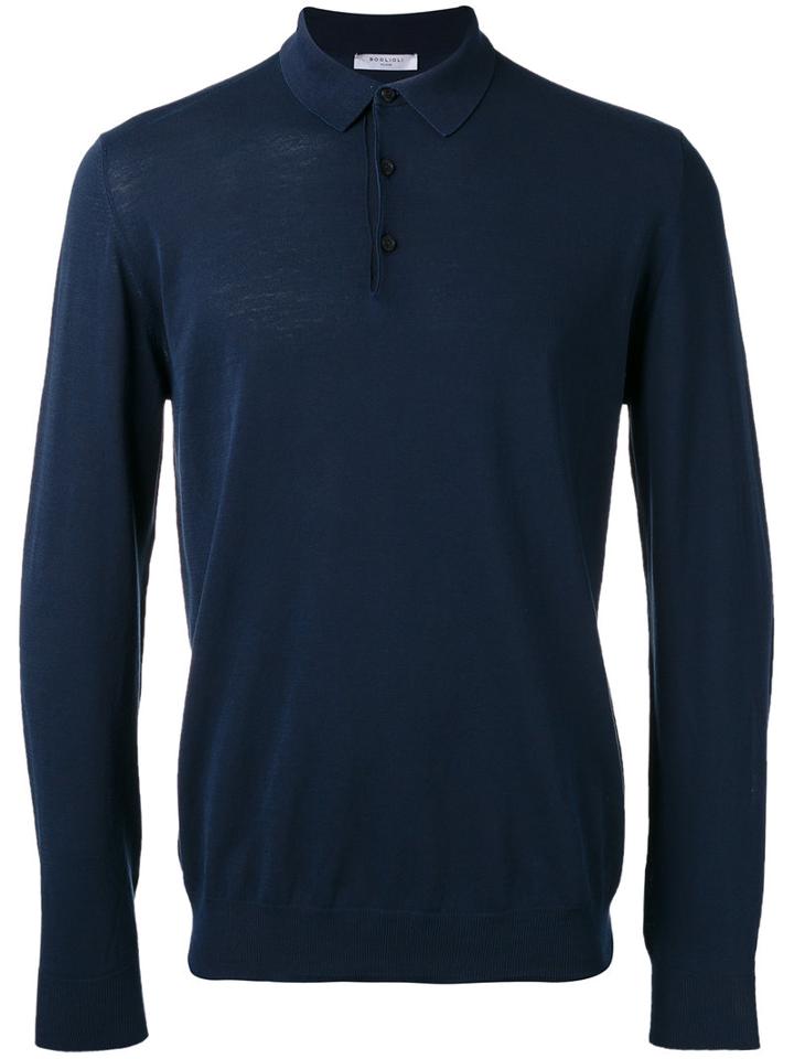 Boglioli Longsleeved Polo Shirt, Men's, Size: Medium, Blue, Cotton