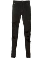 Saint Laurent Ripped Slim Fit Jeans - Black