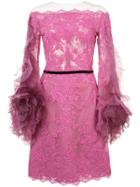 Marchesa Off-the-shoulder Lace Dress - Pink & Purple