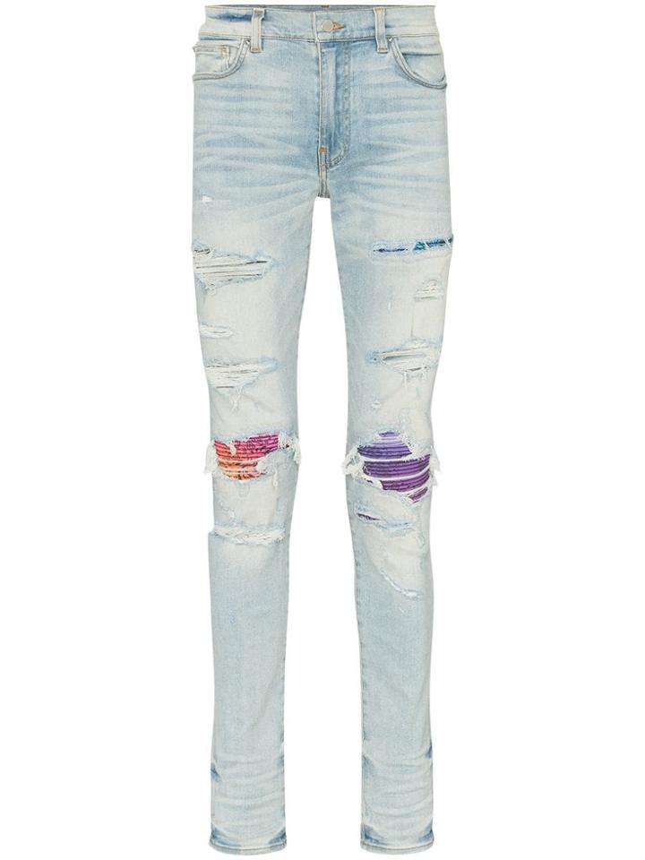 Amiri Coloured Patch Distressed Slim Jeans - Blue