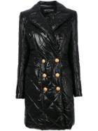 Balmain Quilted Double-breasted Coat - Black