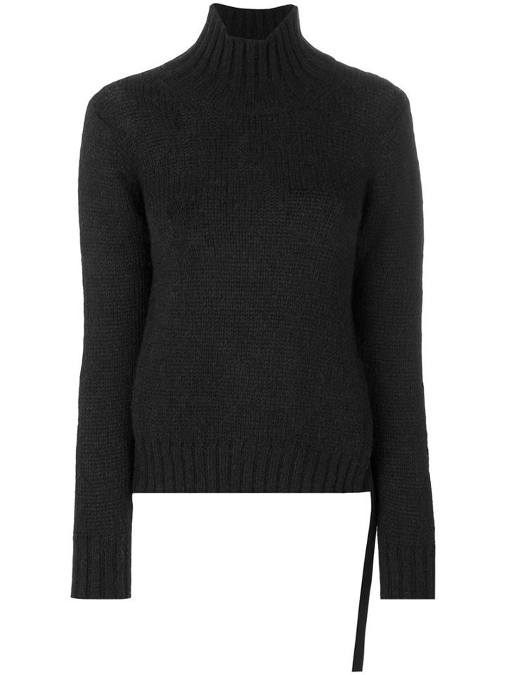 Dondup - High Neck Slit Jumper - Women - Cotton/polyamide/alpaca/merino - L, Black, Cotton/polyamide/alpaca/merino