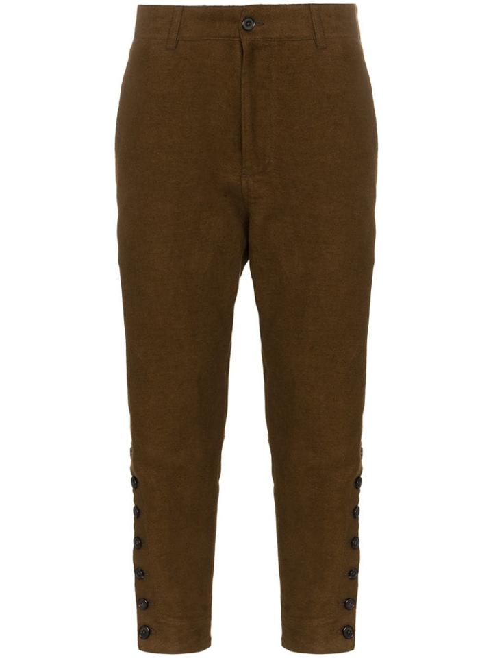 Ann Demeulemeester Cropped Buttoned Cotton Linen Blend Trousers -