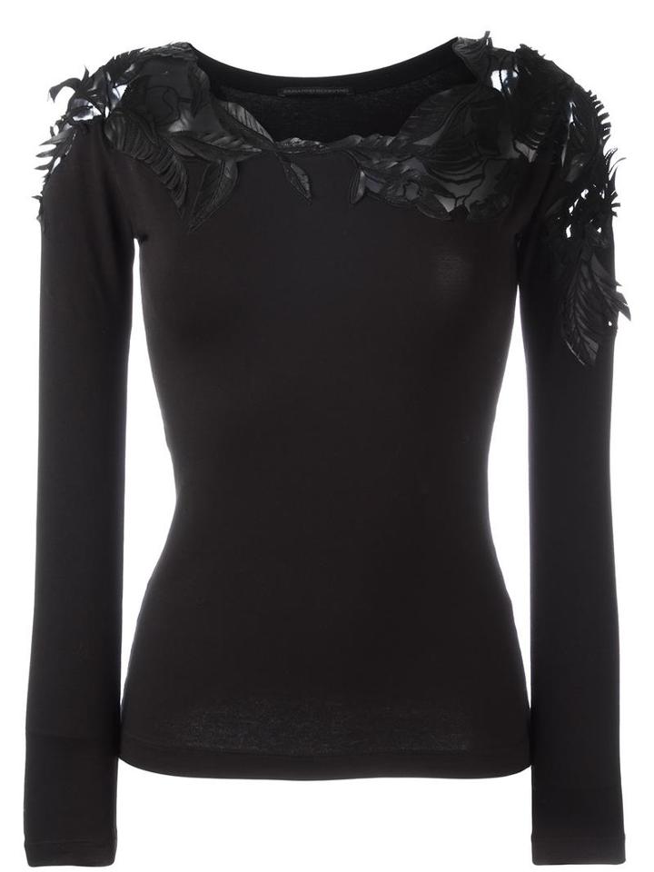 Ermanno Scervino Sheer 'leaves' Detailing Blouse, Women's, Size: 40, Black, Cotton/spandex/elastane/polyamide/polyester