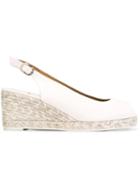 Castañer Wedged Slingback Peep Toe Sandals, Women's, Size: 40, White, Leather/cotton/rubber