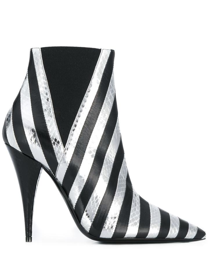 Saint Laurent Kiki Snakeskin Effect Striped Boots - Black