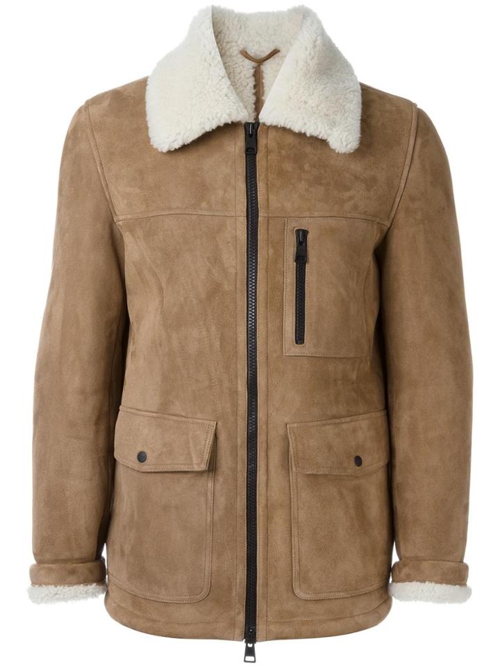 Ami Alexandre Mattiussi Zipped Shearling Jacket - Nude & Neutrals
