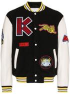 Kenzo Logo Dragon Embroidered Wool Blend Varsity Jacket - Black