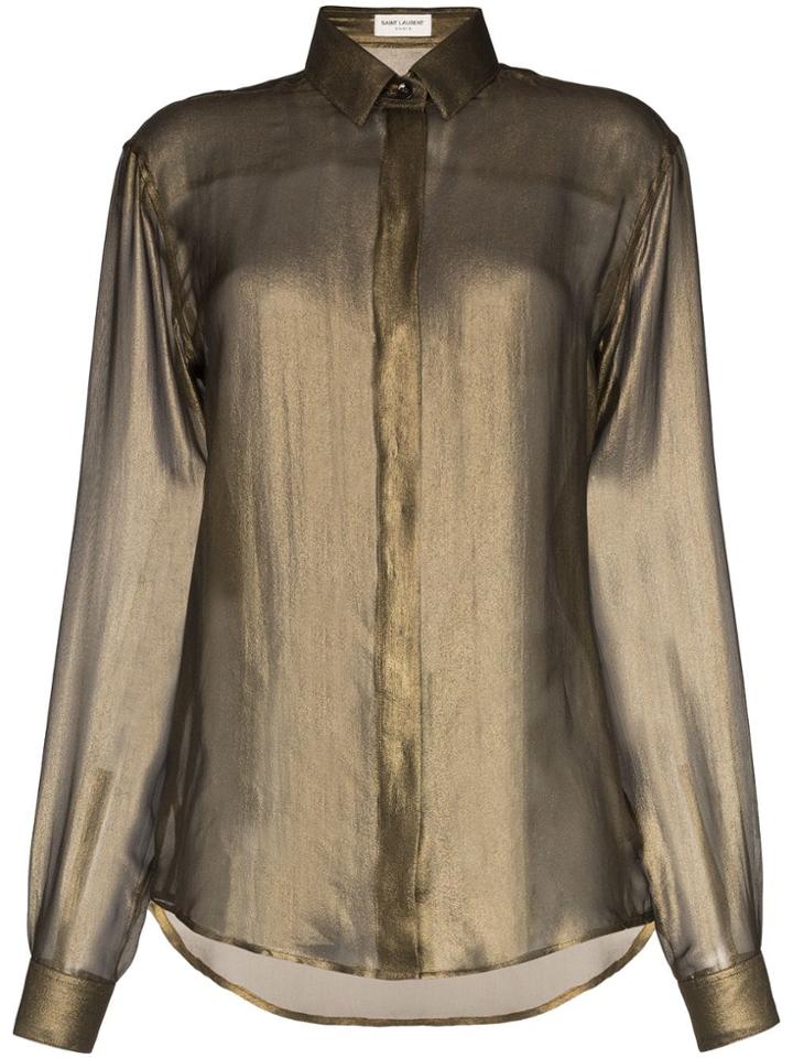 Saint Laurent Diaphanous Long-sleeved Silk Shirt - Gold