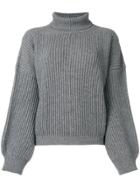 Fine Edge Ribbed Roll-neck Sweater - Grey