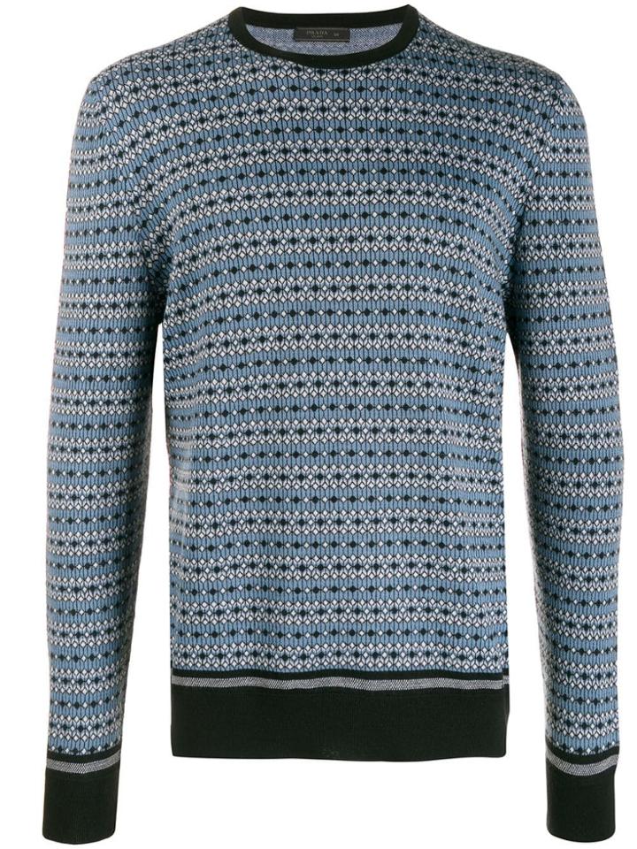 Prada Crew Neck Knitted Jumper - Blue
