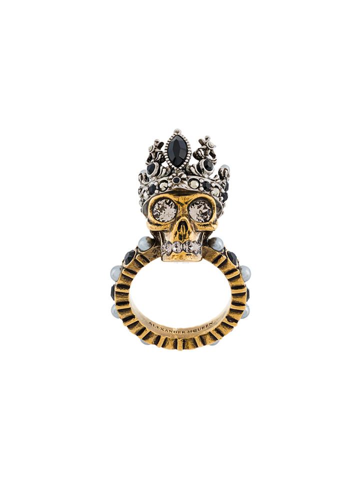 Alexander Mcqueen Queen Skull Ring - Metallic