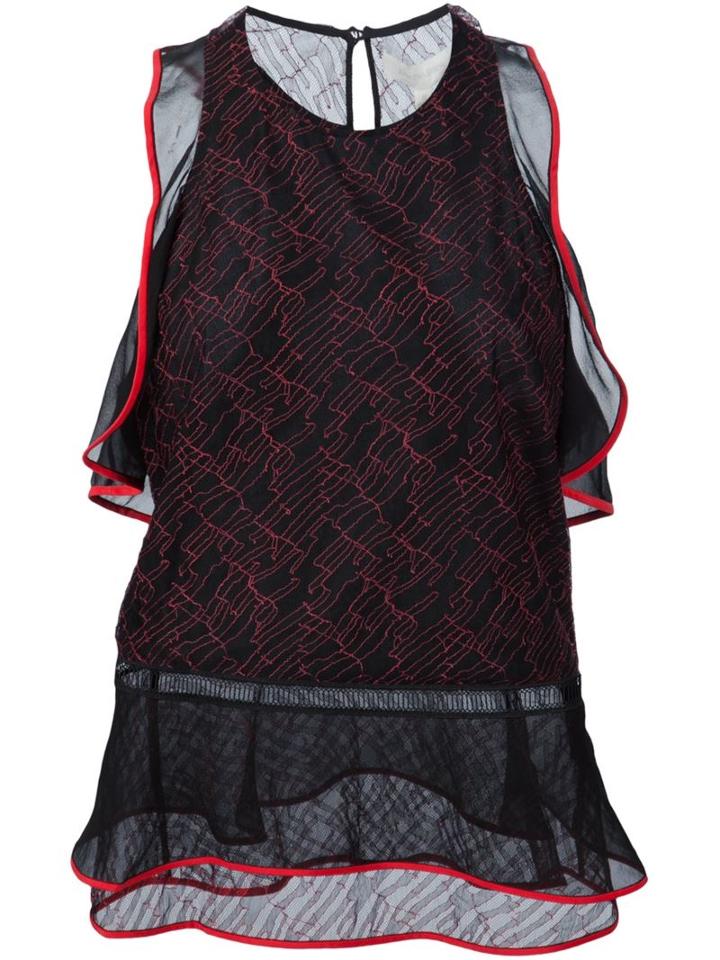 Jonathan Simkhai Sheer Frill Top, Women's, Size: 4, Black, Polyester/viscose