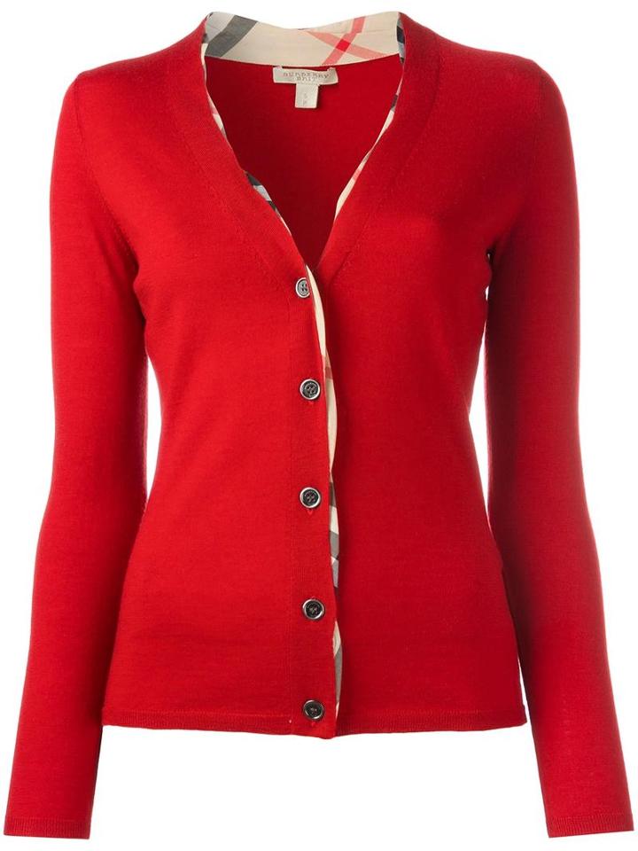 Burberry V-neck Cardigan, Women's, Size: Medium, Red, Wool