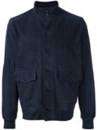 Cruciani Button Up Jacket, Men's, Size: 50, Blue, Leather/cotton/spandex/elastane