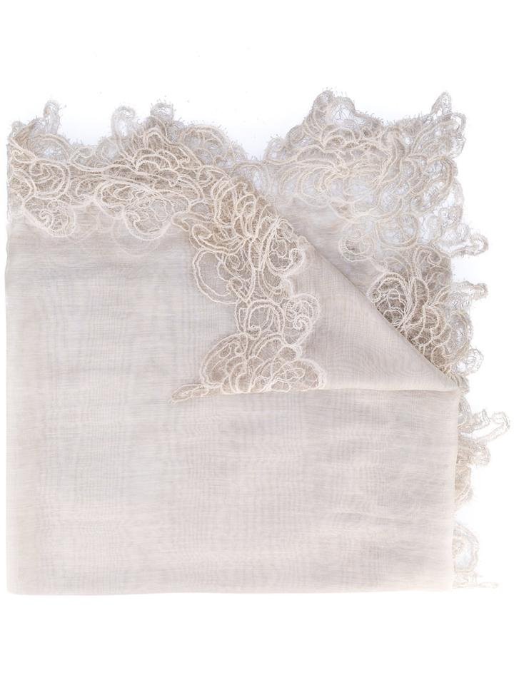 Faliero Sarti - Lace Trim Scarf - Women - Silk/cotton/polyamide/modal - One Size, Nude/neutrals, Silk/cotton/polyamide/modal