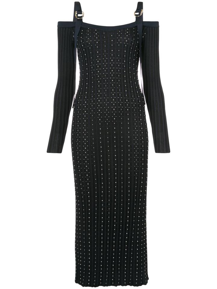 Versace Studded Cold-shoulder Dress - Blue