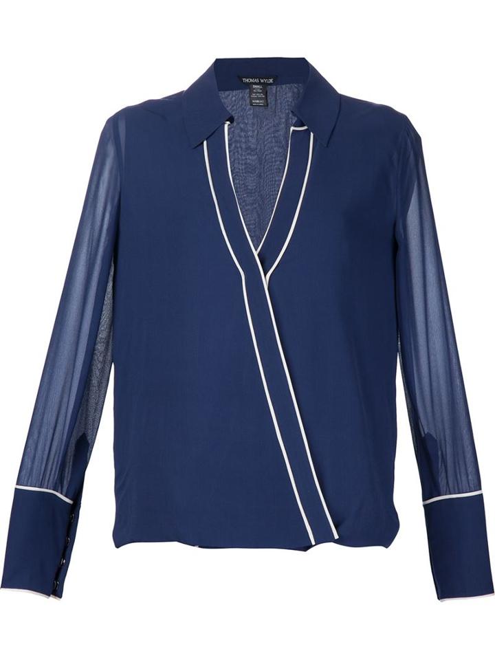 Thomas Wylde Contrast Trim Blouse, Women's, Size: M, Blue, Silk