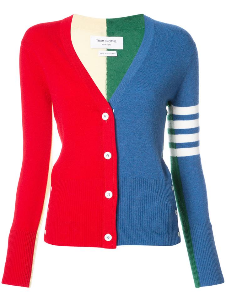 Thom Browne Classic V-neck Cardigan With Funmix Intarsia & 4-bar