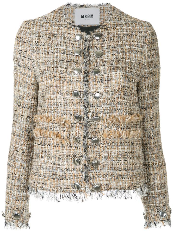 Msgm Frayed Edge Fitted Jacket - Brown