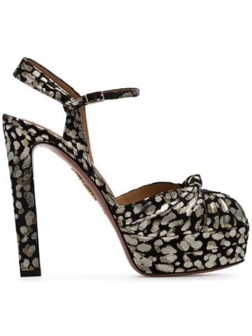 Aquazzura Black Gold And Silver Metallic Evita Jacquard 130 Leather