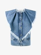 Philosophy Di Lorenzo Serafini Sleeveless Frayed Denim Jacket, Women's, Size: 42, Blue, Cotton