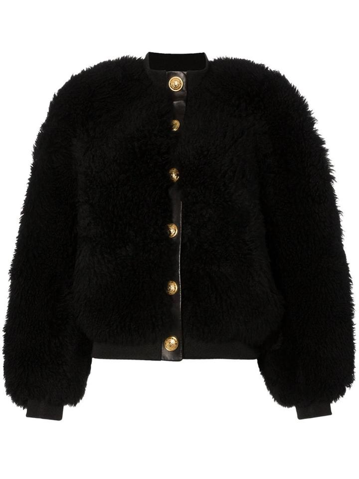 Balmain Button-down Shearling Bomber Jacket - Black