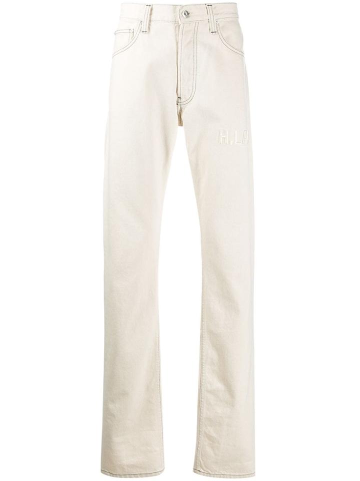 Helmut Lang Embroidered Logo Straight Jeans - White