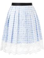 Loveless Overlay Lace Striped Skirt - White