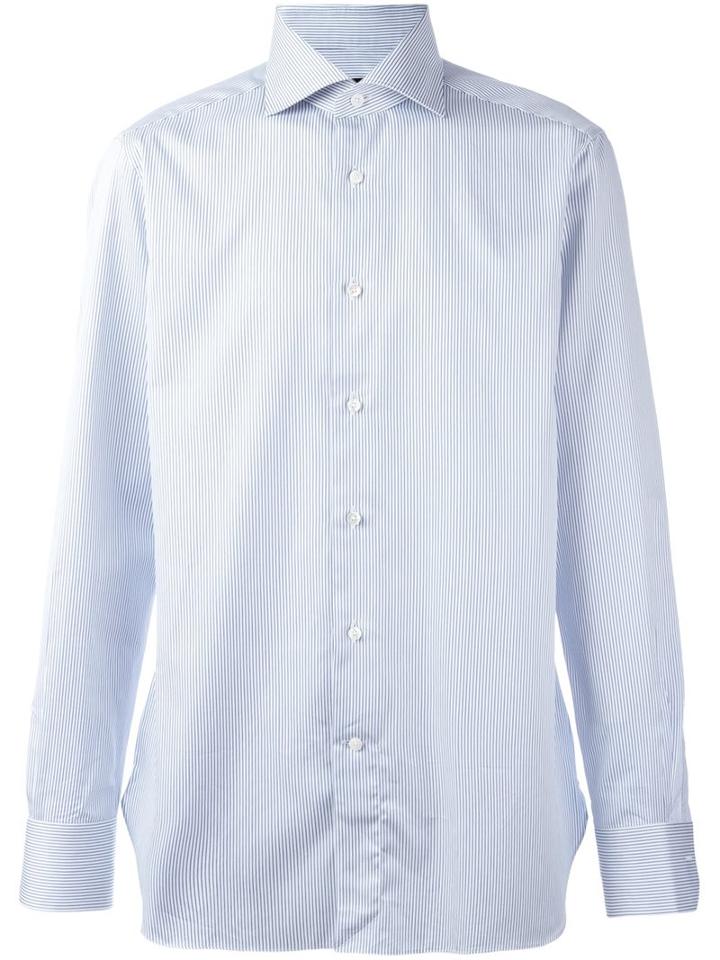 Ermenegildo Zegna Pinstriped Shirt, Men's, Size: 42, Blue, Cotton