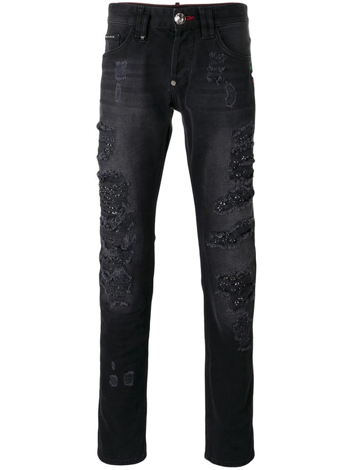 Philipp Plein Crystal Straight Leg Jeans, Men's, Size: 31, Black, Cotton/viscose/polyurethane
