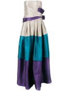 Alberta Ferretti - Strapless Blocked Evening Gown - Women - Silk/linen/flax/polyamide - 42, Women's, Turquoise, Silk/linen/flax/polyamide