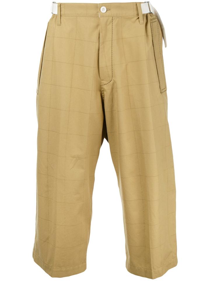 Sacai Grid Print Trousers, Men's, Size: 1, Brown, Cotton
