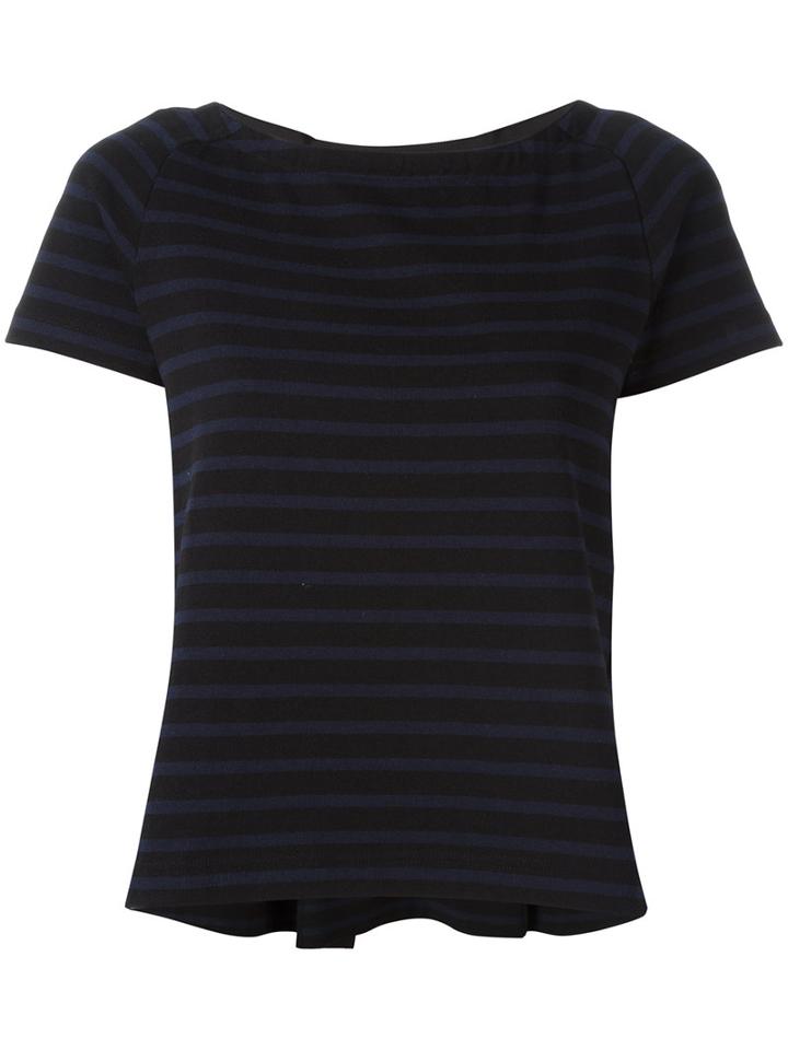 Sacai Striped Grosgrain Trim T-shirt, Women's, Size: 1, Black, Cotton