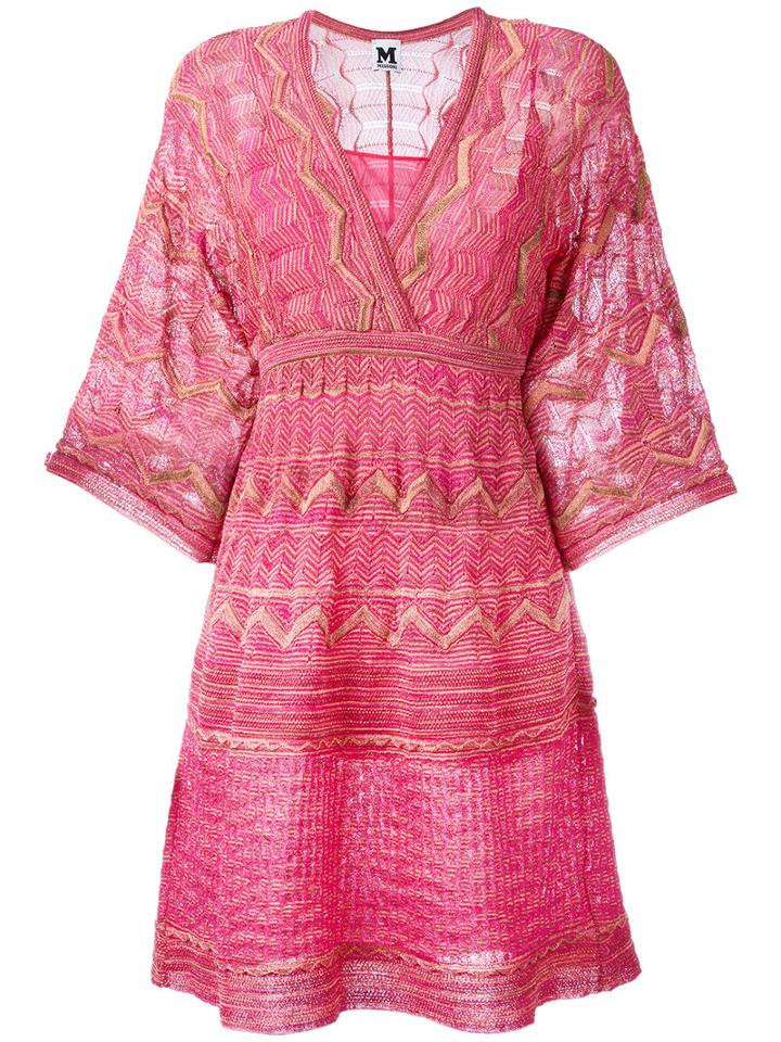 M Missoni - V-neck Dress - Women - Polyamide/polyester/viscose/metallic Fibre - 42, Pink/purple, Polyamide/polyester/viscose/metallic Fibre