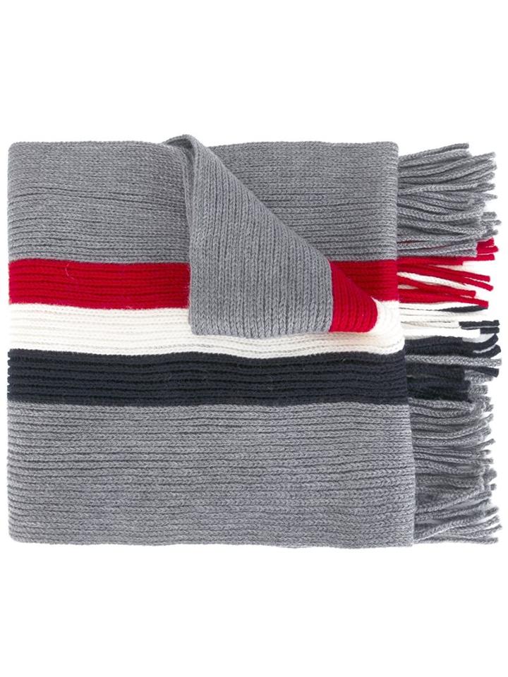 Moncler Striped Scarf, Men's, Grey, Virgin Wool