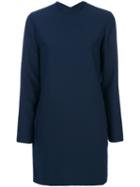 Carven - Long Sleeve Shift Dress - Women - Silk/polyester/acetate - 40, Blue, Silk/polyester/acetate