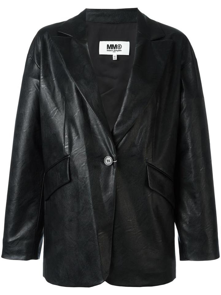 Mm6 Maison Margiela Leather Effect Boxy Blazer, Women's, Size: 42, Black, Viscose/polyurethane