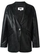 Mm6 Maison Margiela Leather Effect Boxy Blazer, Women's, Size: 42, Black, Viscose/polyurethane