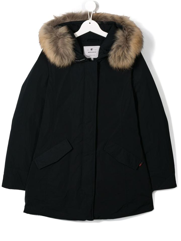 Woolrich Kids Racoon Fur Hooded Coat - Blue