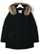 Woolrich Kids Racoon Fur Hooded Coat - Blue