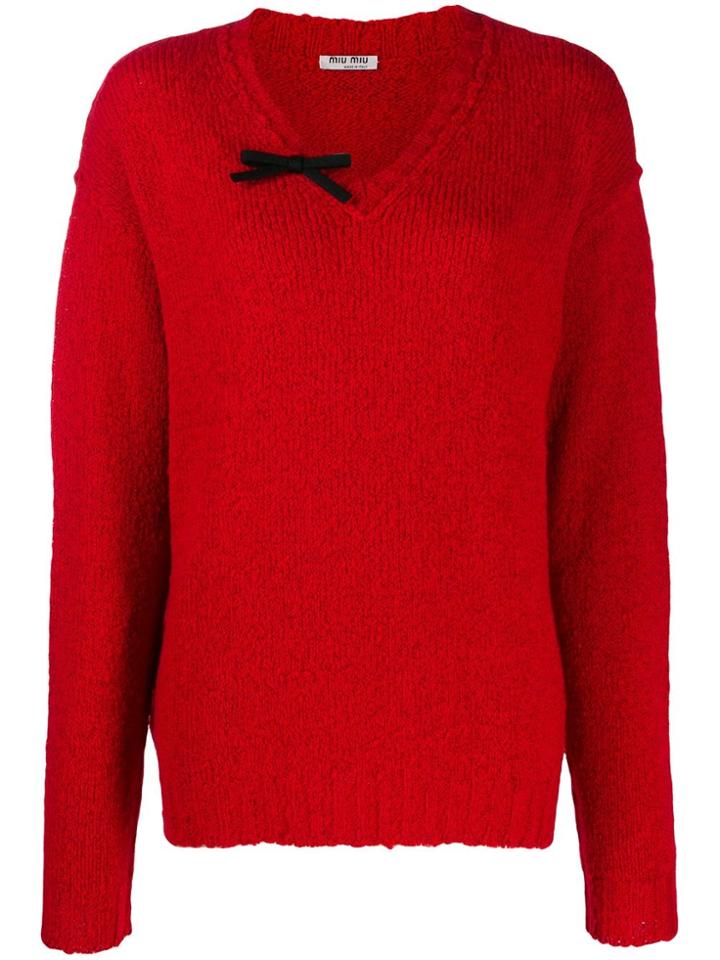 Miu Miu Bow Neck Jumper - Red
